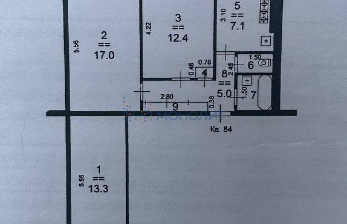 3-комнатная квартира, 59.8 м² – г. Нижний Новгород, р-н Советский, ул.  имени Маршала Рокоссовского К.К., 19. Код объекта: 1583167